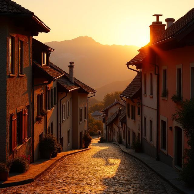 Historisches Dorf im Wallis bei Sonnenuntergang
